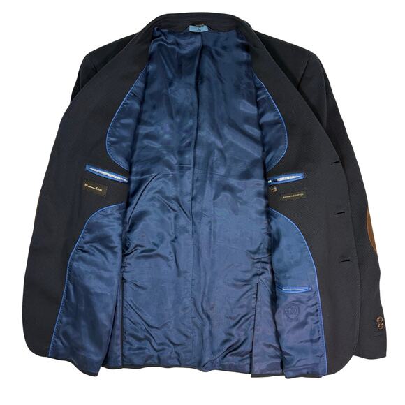 Massimo Dutti Navy Cotton Blazer 46R Elbow Patch Textured Sport Coat - Picture 5 of 9